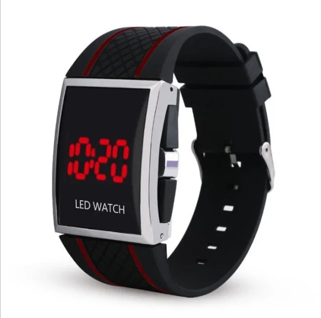 Black  LED Electronic Clock Silicone Watchband Sports Digital Watches