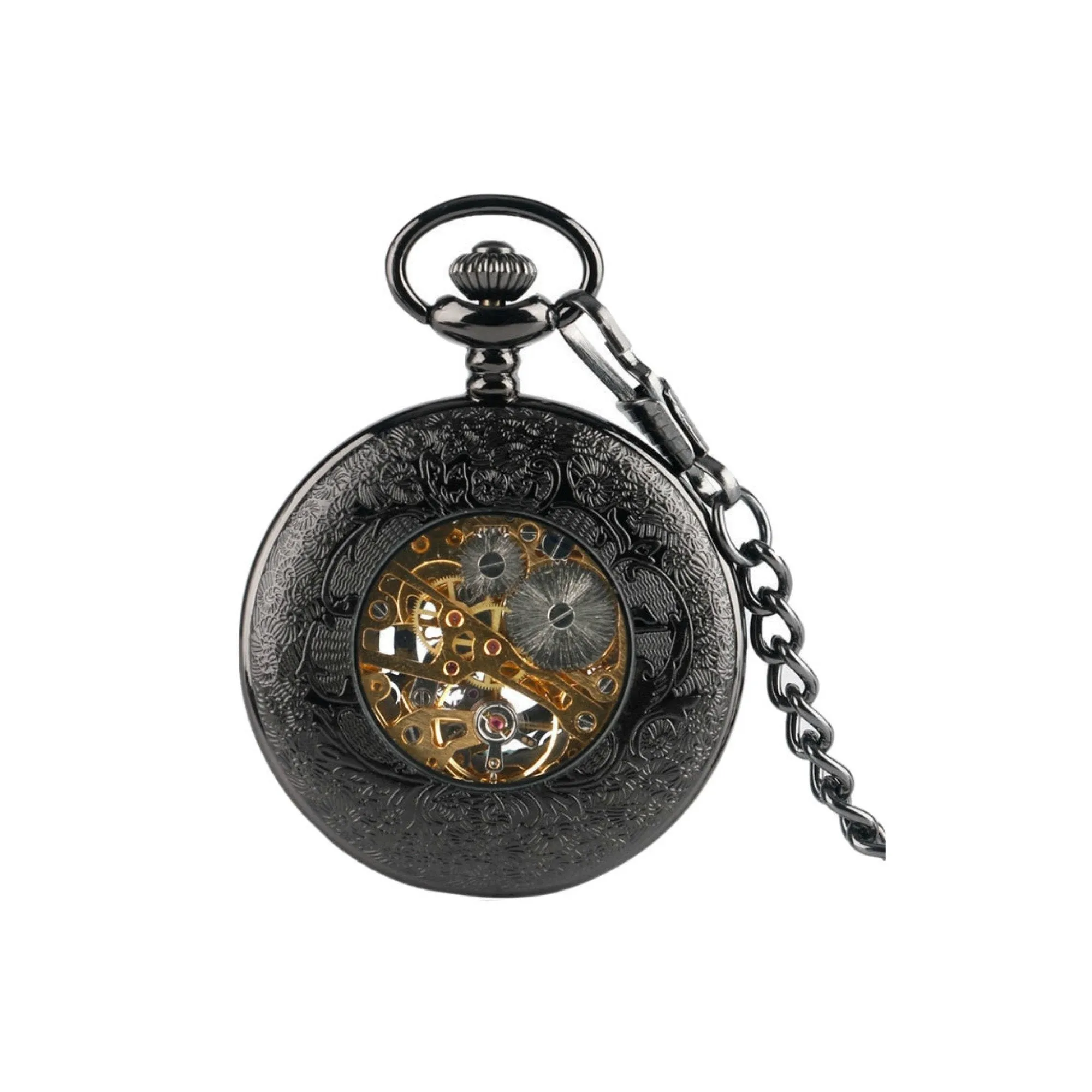 Black Roman Numerals Mechanical Hand Wind Pocket Watch