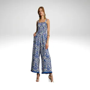 Blue Two Tone Sleeveless Jumpsuit