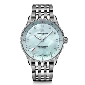 Breitling Navitimer 32 Light Blue Mother-of-Pearl Lab Grown Diamond Dial Stainless Steel Watch 32mm - A77320171C1A1