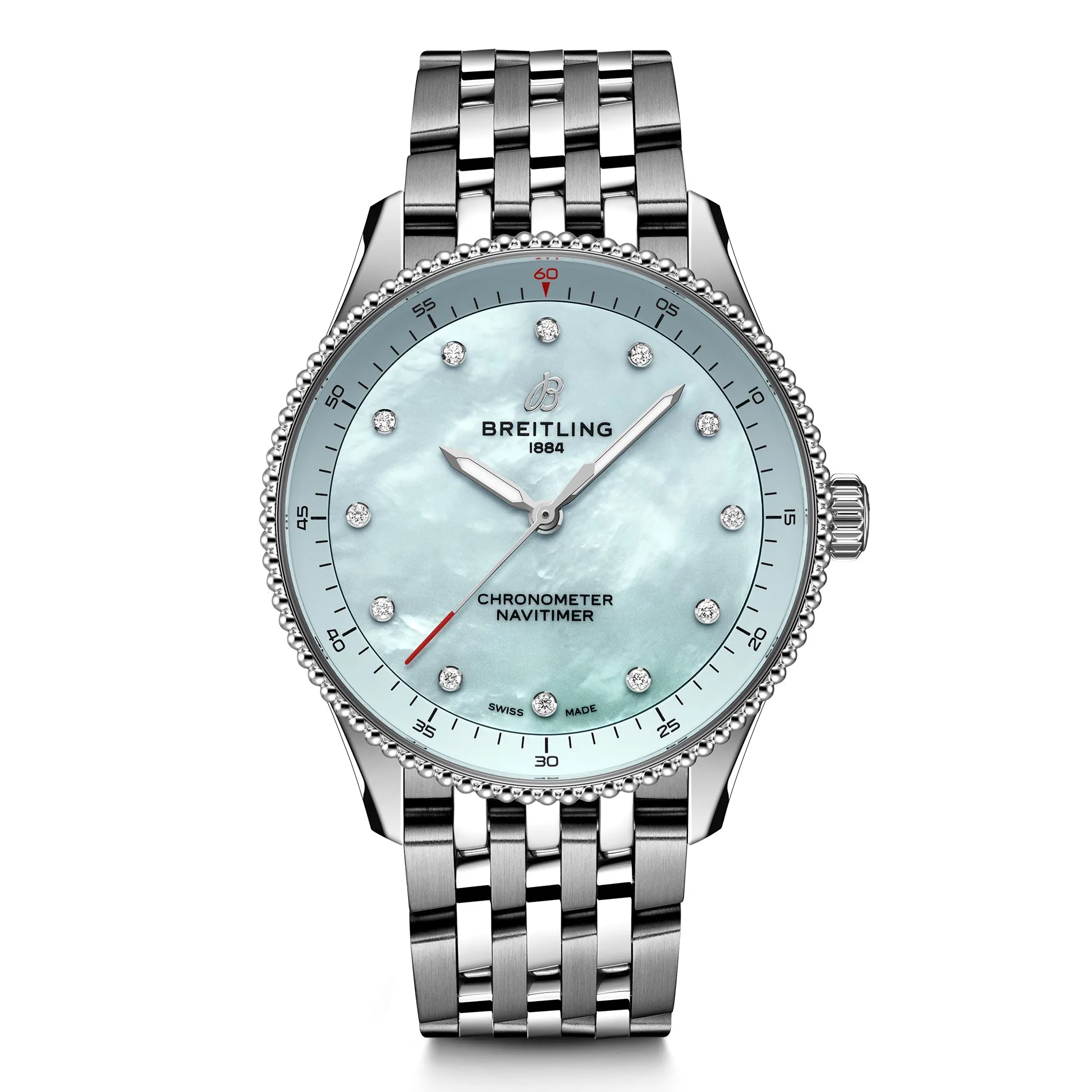 Breitling Navitimer 32 Light Blue Mother-of-Pearl Lab Grown Diamond Dial Stainless Steel Watch 32mm - A77320171C1A1