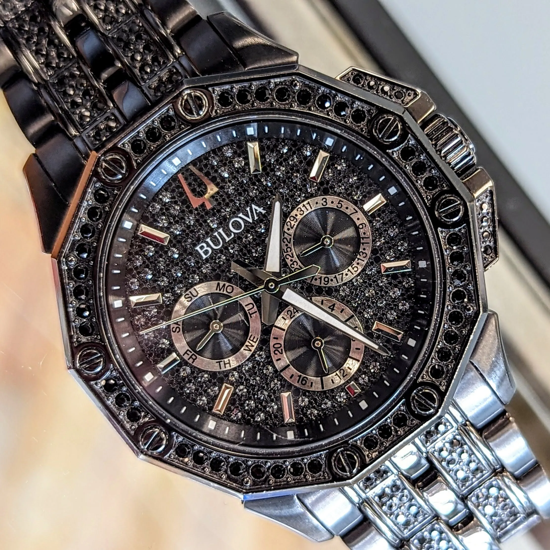 BULOVA Octava Crystal Watch 98C134 - 300 Crystales on the Black Tone Stainless Steel