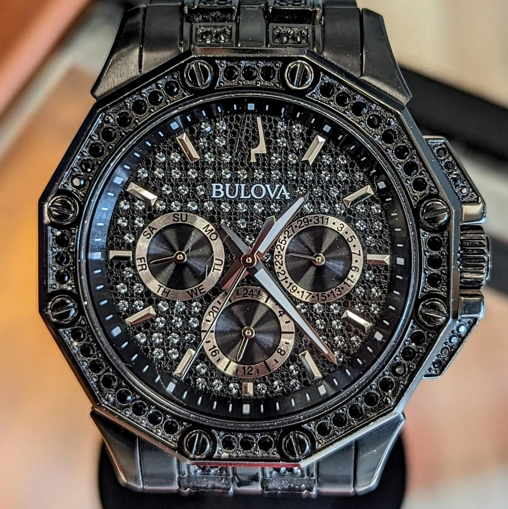 BULOVA Octava Crystal Watch 98C134 - 300 Crystales on the Black Tone Stainless Steel
