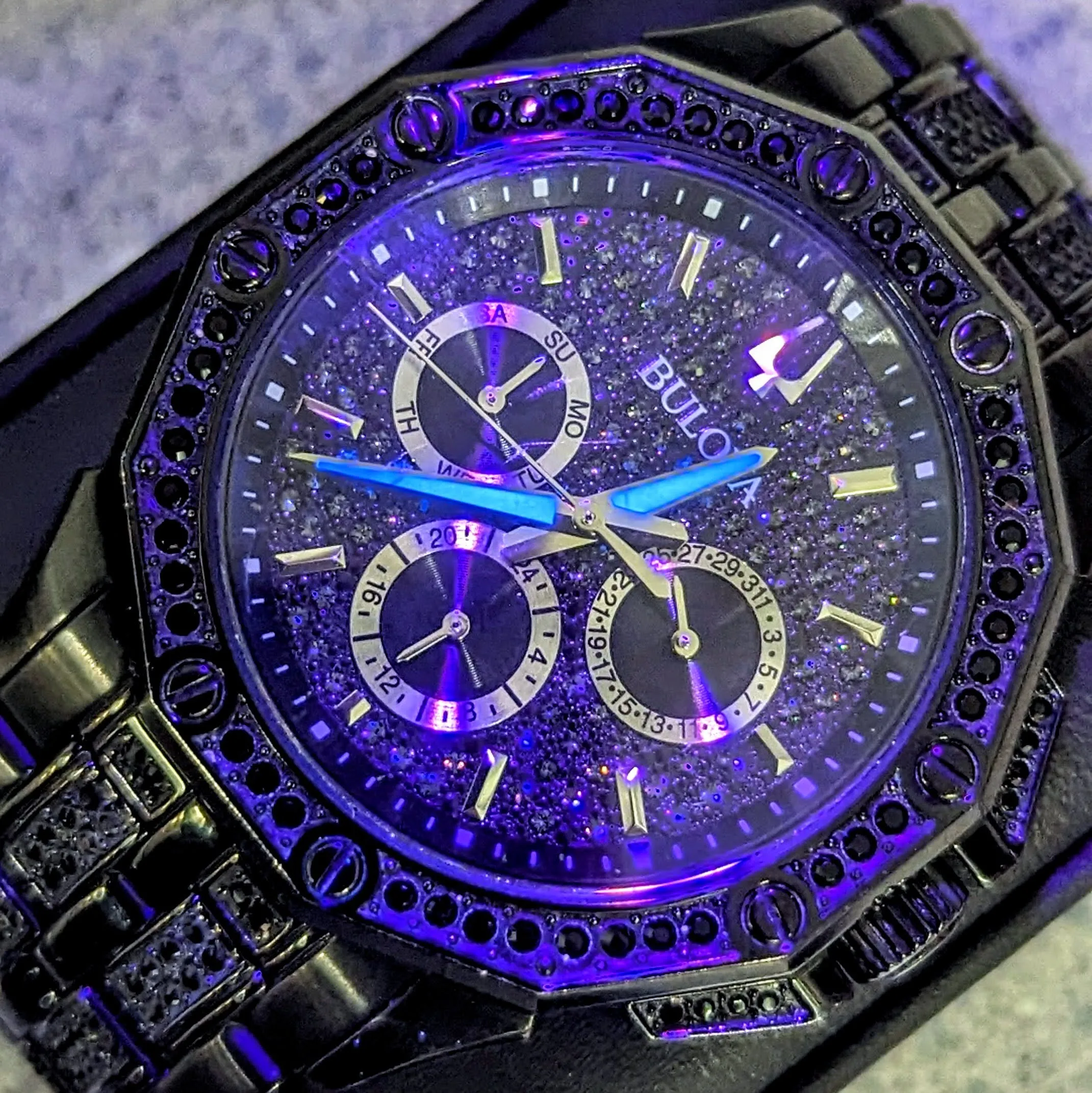 BULOVA Octava Crystal Watch 98C134 - 300 Crystales on the Black Tone Stainless Steel