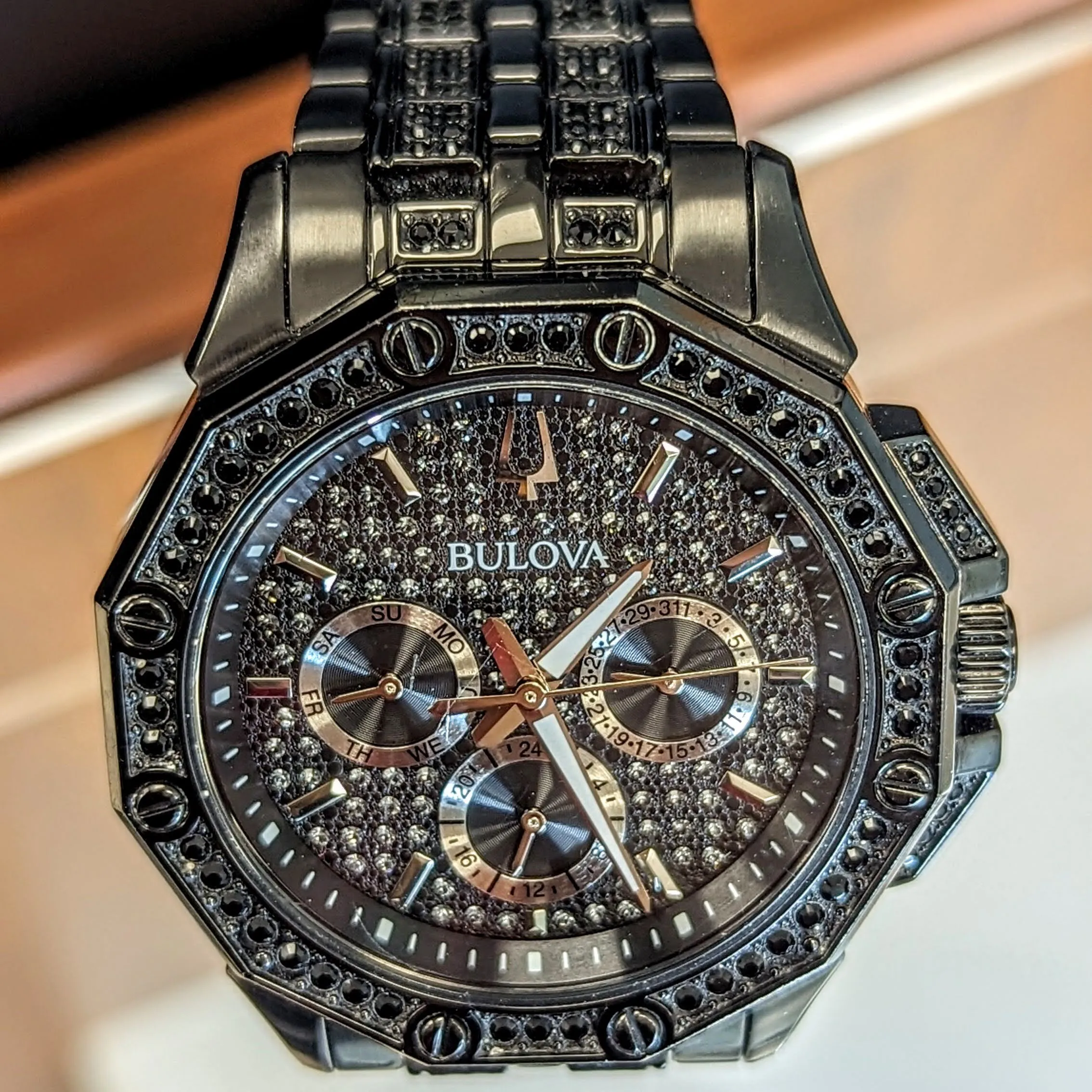 BULOVA Octava Crystal Watch 98C134 - 300 Crystales on the Black Tone Stainless Steel