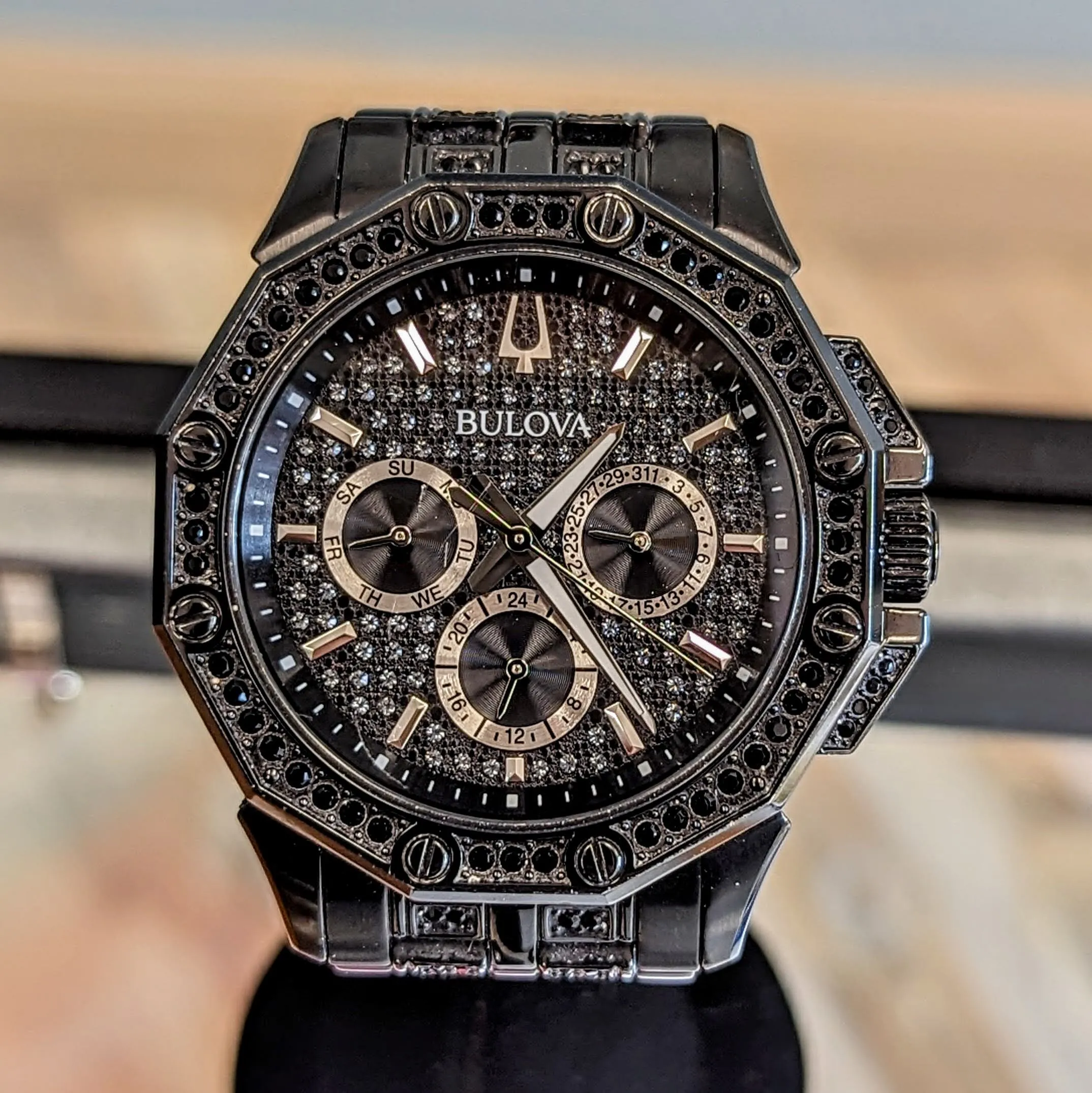 BULOVA Octava Crystal Watch 98C134 - 300 Crystales on the Black Tone Stainless Steel