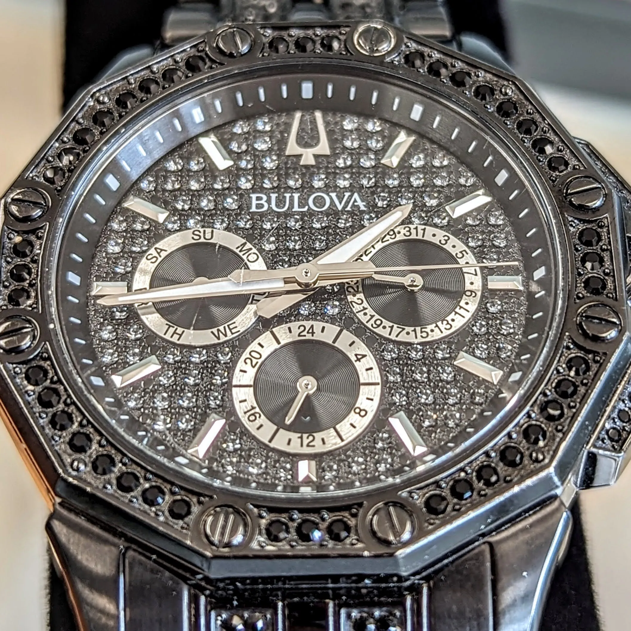 BULOVA Octava Crystal Watch 98C134 - 300 Crystales on the Black Tone Stainless Steel