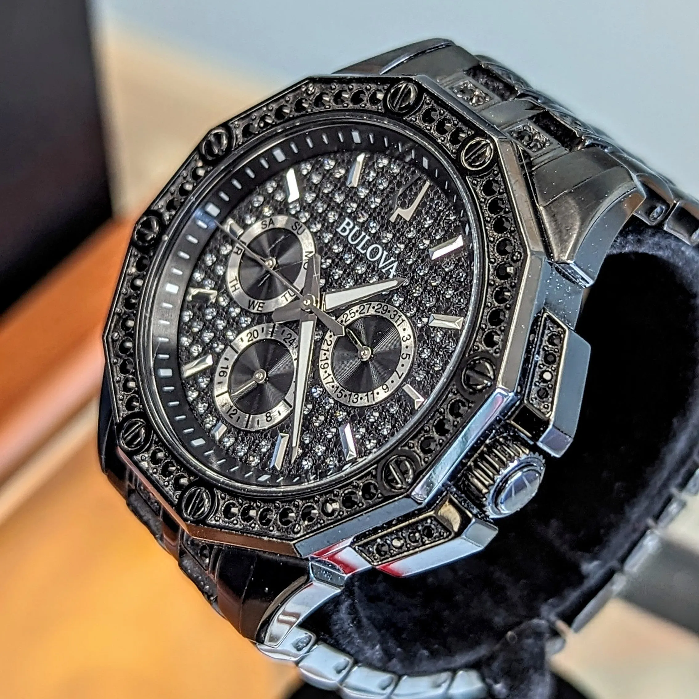 BULOVA Octava Crystal Watch 98C134 - 300 Crystales on the Black Tone Stainless Steel