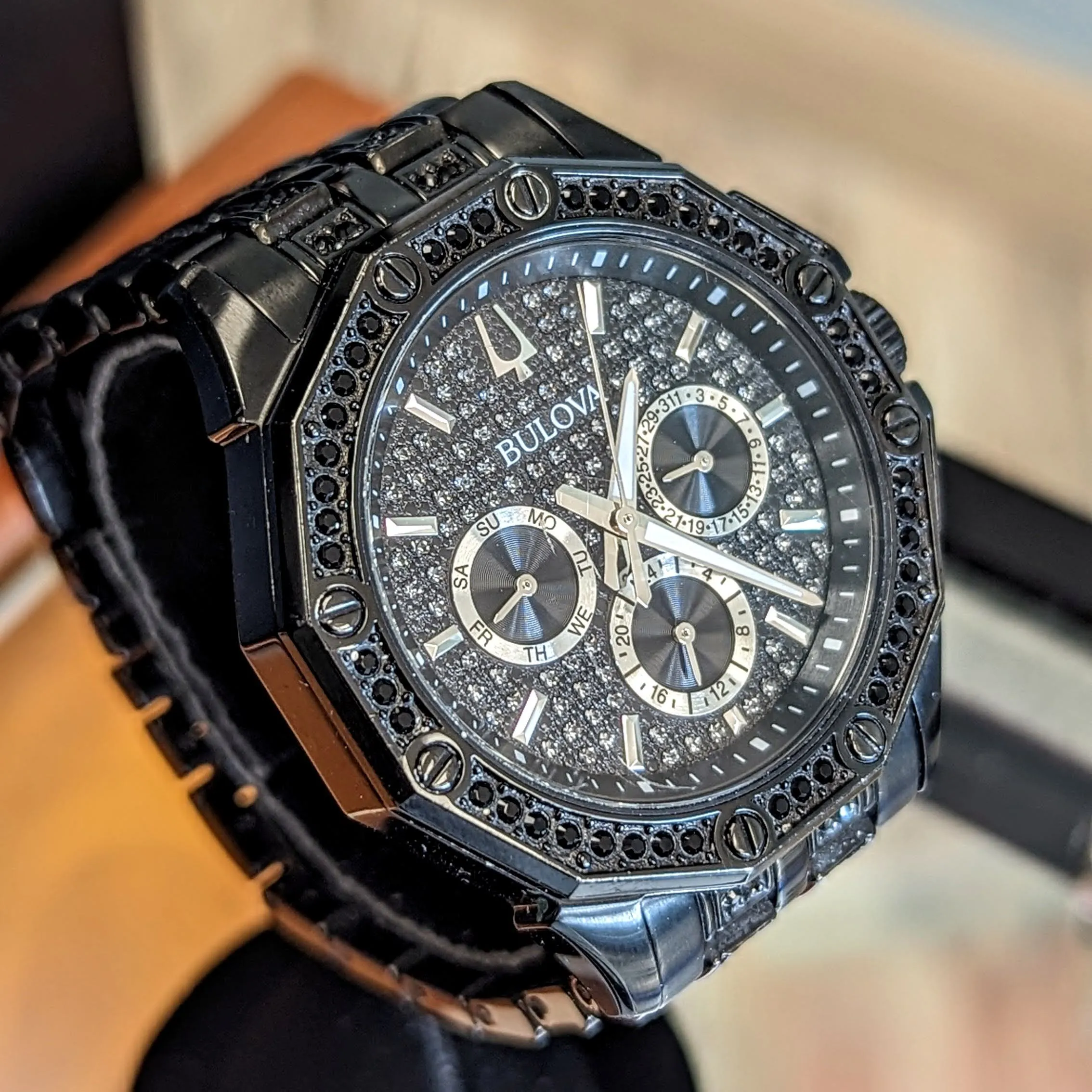 BULOVA Octava Crystal Watch 98C134 - 300 Crystales on the Black Tone Stainless Steel