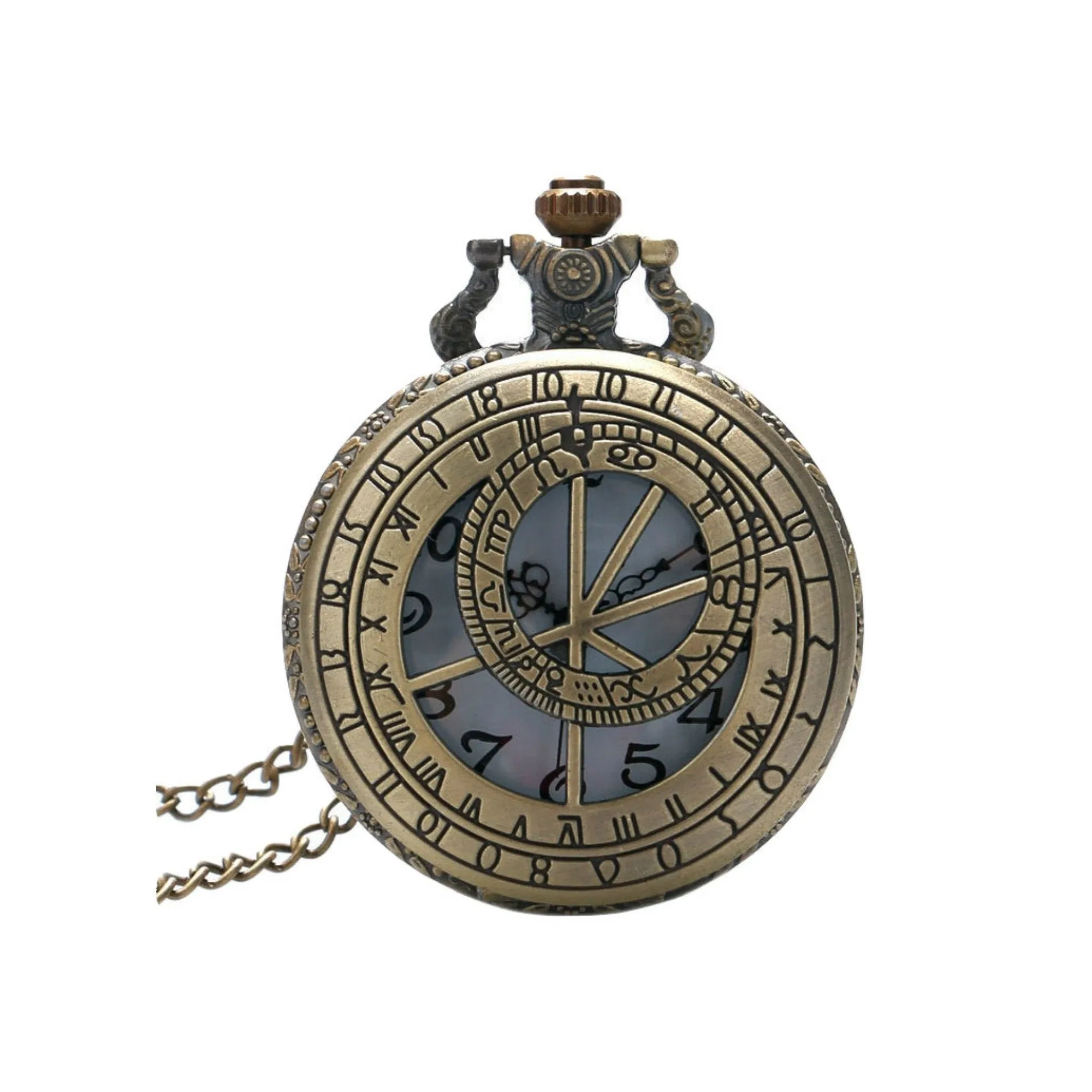 Celestial Zodiac Symbols Quartz Pocket Watch