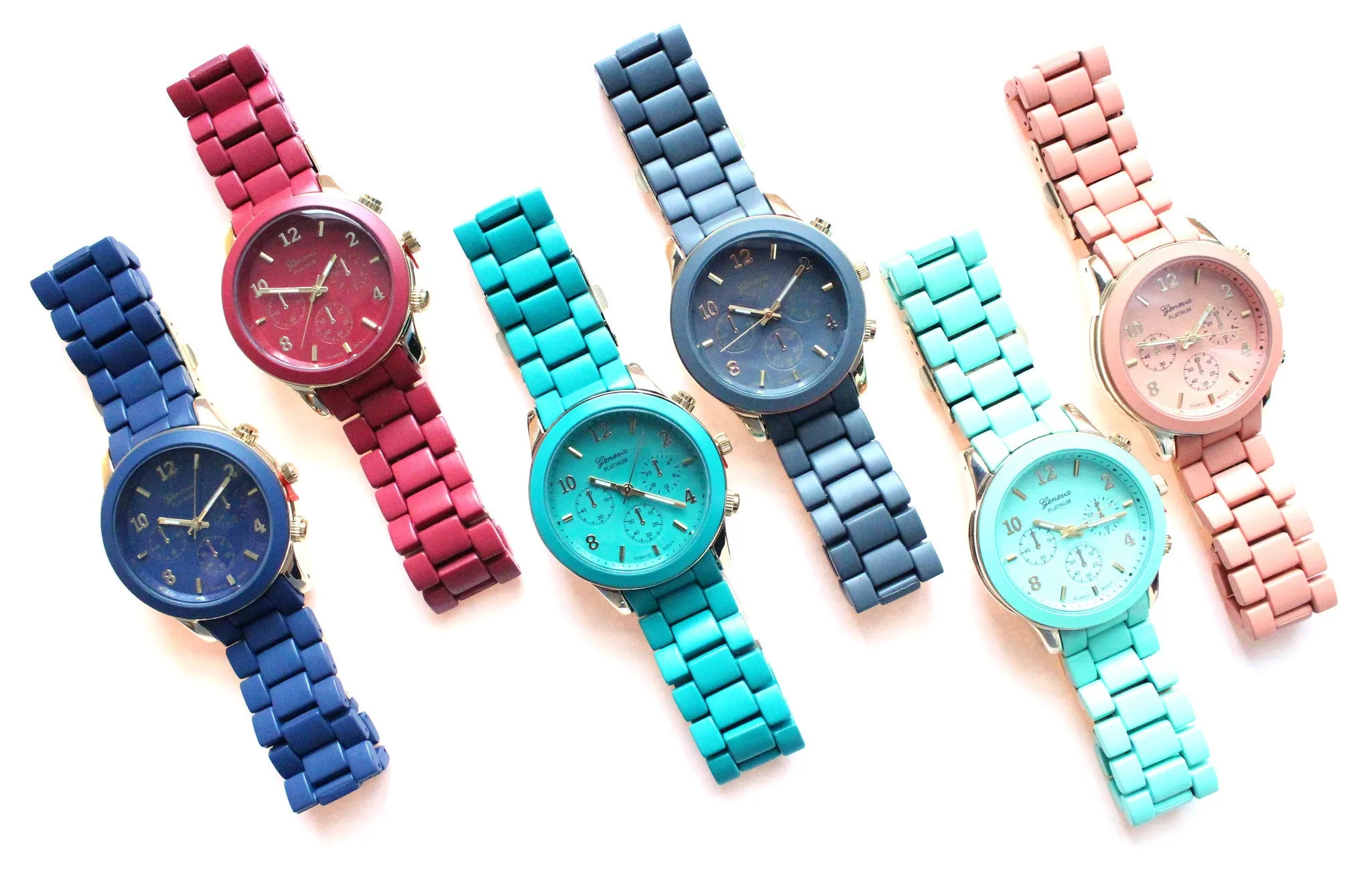 Ceramic Oversized Geneva Platinum Watch- Peach