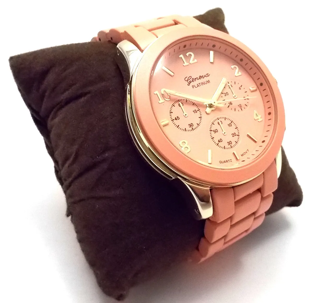Ceramic Oversized Geneva Platinum Watch- Peach