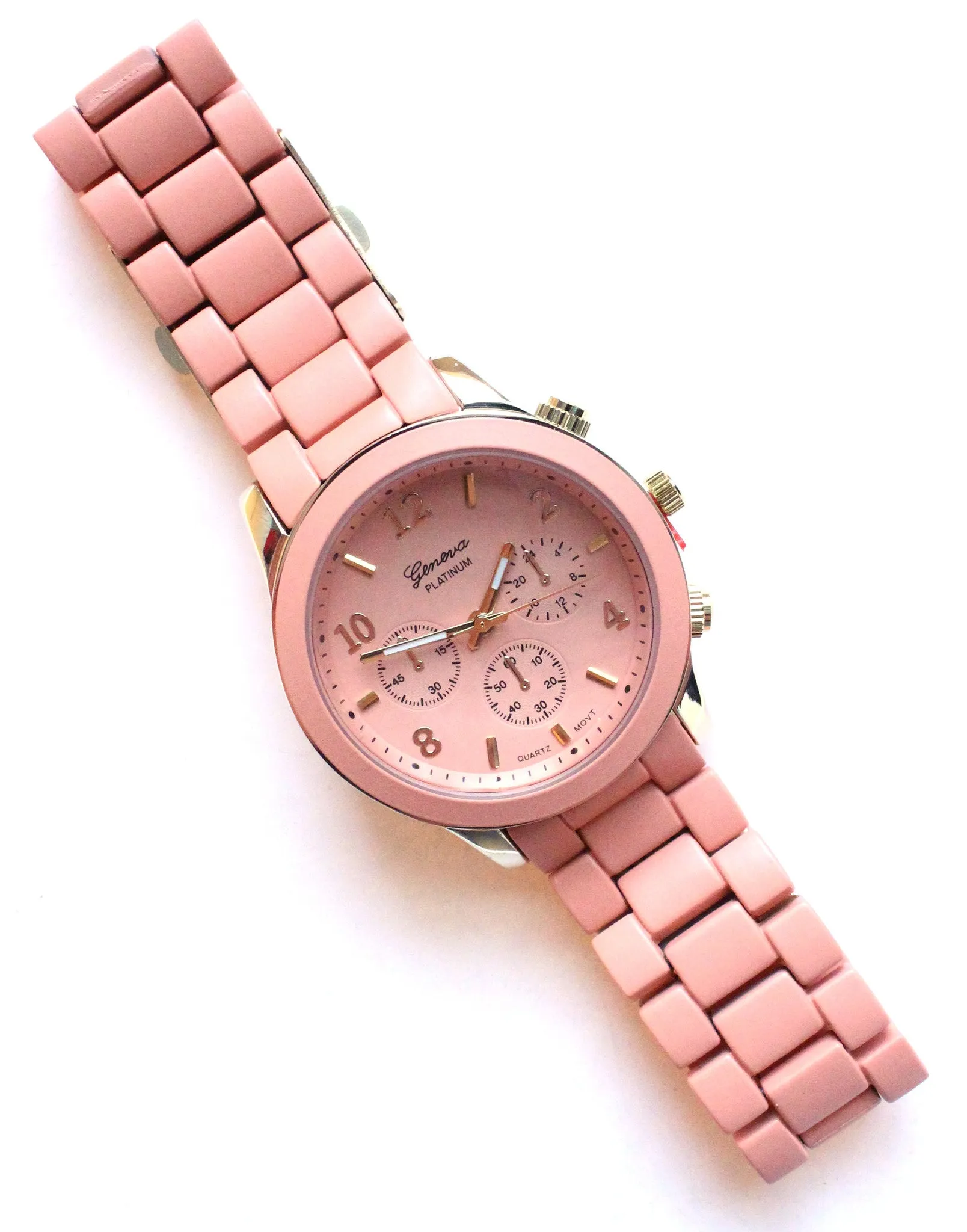 Ceramic Oversized Geneva Platinum Watch- Peach