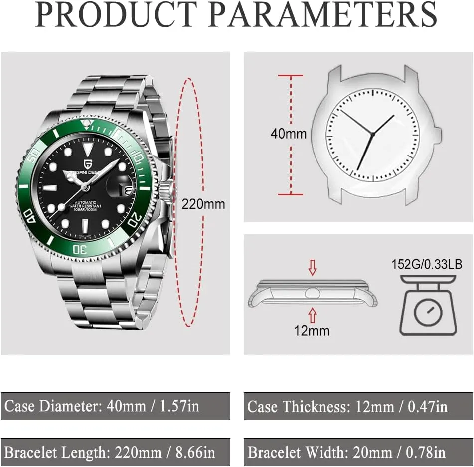 CEYADG Pagani Design Watches for Men Japan NH35 Movement Automatic Watch 40mm Stainless Steel Diver Waterproof Sapphire Crystal Sport Mens Watches