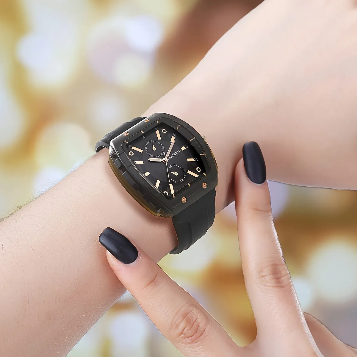 Chic Unisex Quartz Watch Square Case Silicone Strap