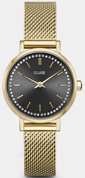 CLU Watch Boho Chic Petite Crystals Mesh Grey Gold