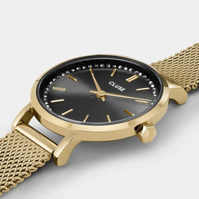 CLU Watch Boho Chic Petite Crystals Mesh Grey Gold