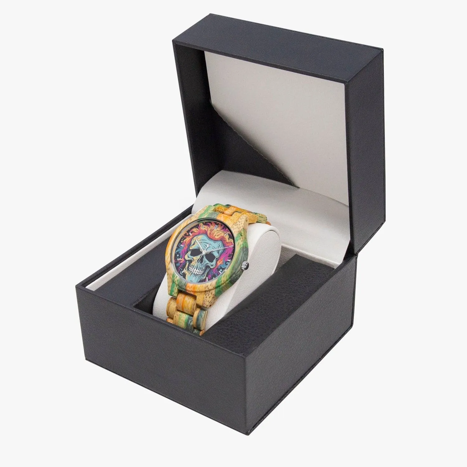 Colorful Skull  Camouflage Wooden Watch - Green & Blue