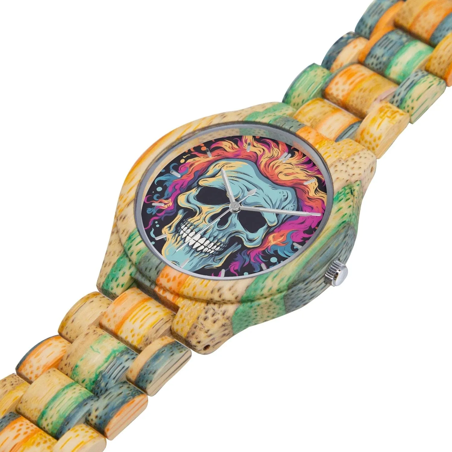Colorful Skull  Camouflage Wooden Watch - Green & Blue