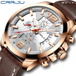 CRRJU Men‘s Watch Fashion Leather Watches s Waterproof Date Analog Quartz Man Wrist Watches reloj hombre