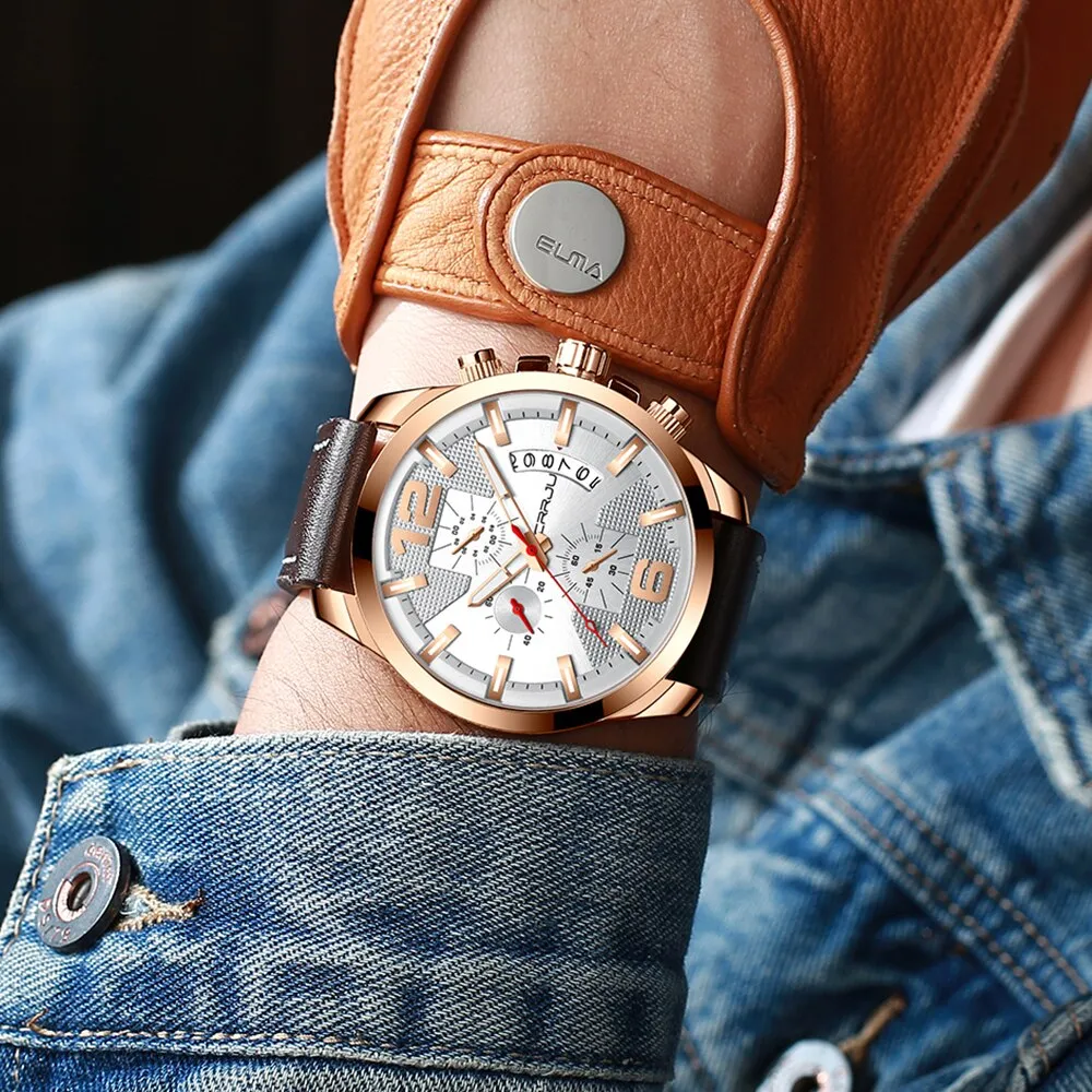 CRRJU Men‘s Watch Fashion Leather Watches s Waterproof Date Analog Quartz Man Wrist Watches reloj hombre