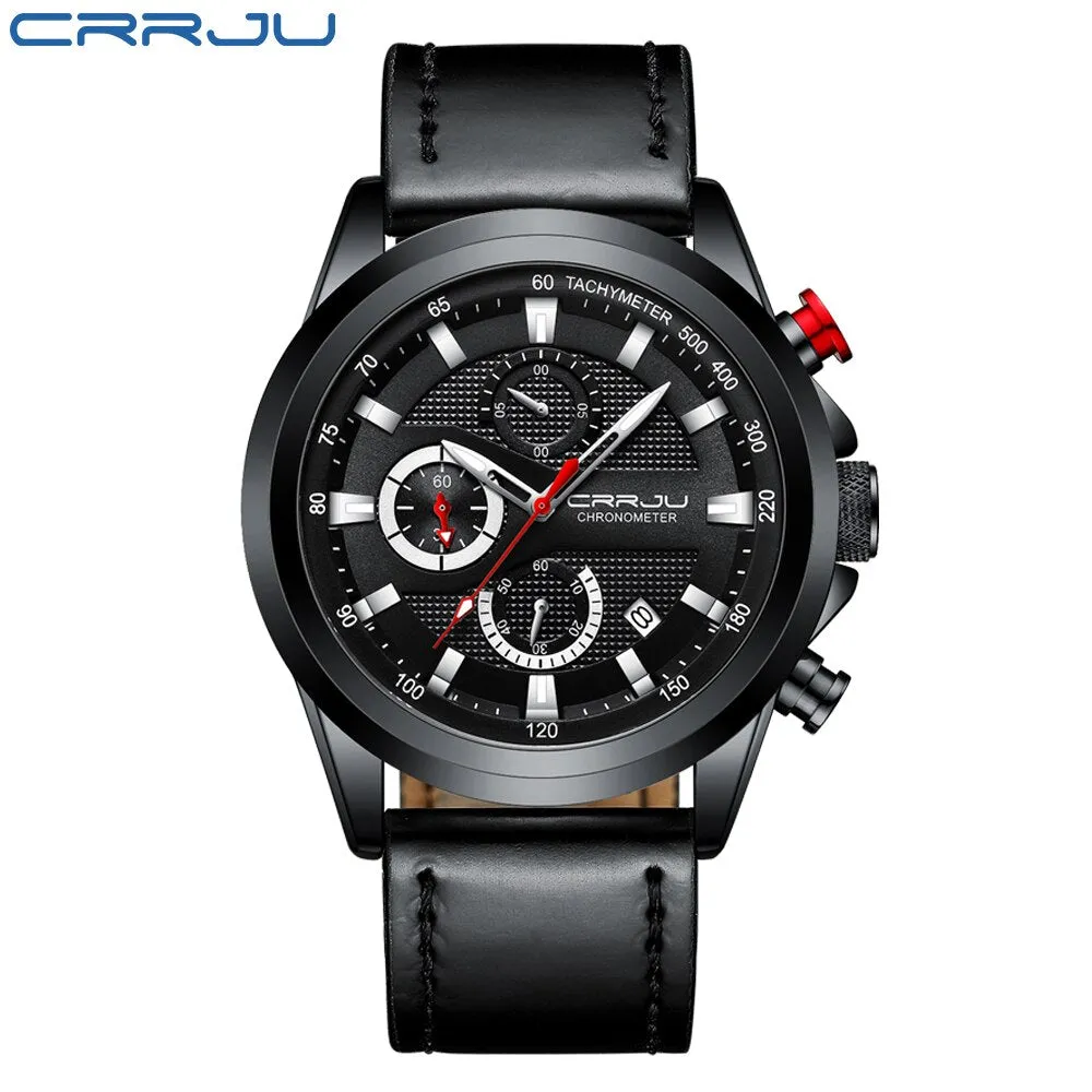 CRRJU Men‘s Watch Fashion Leather Watches s Waterproof Date Analog Quartz Man Wrist Watches reloj hombre