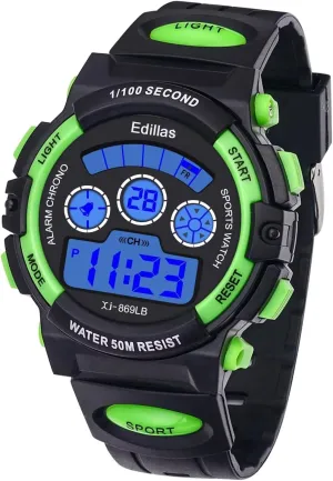 Edillas Kids Watches Boys Digital, 7 Colors 50M Waterproof Watches for Children Students Teenagers Sport Outdoor Multifunctional Wristwatches with Stopwatch/Alarm for Ages 7-15
