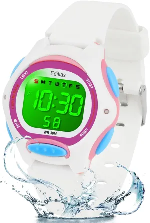 Edillas Kids Watches Digital Girls Boys, 7 Colors Waterproof Wristwatches for Child Sport Outdoor Multifunctional with Stopwatch/Alarm Watch for Kids Ages 4-12