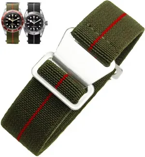 Elastic Nylon Watch Band French Troops Paratrooper Military Parachute Style 18mm 20mm 22mm Hook-and-Loop Premium Striped Fabric Nylon Replacement Watch Strap for Men Women