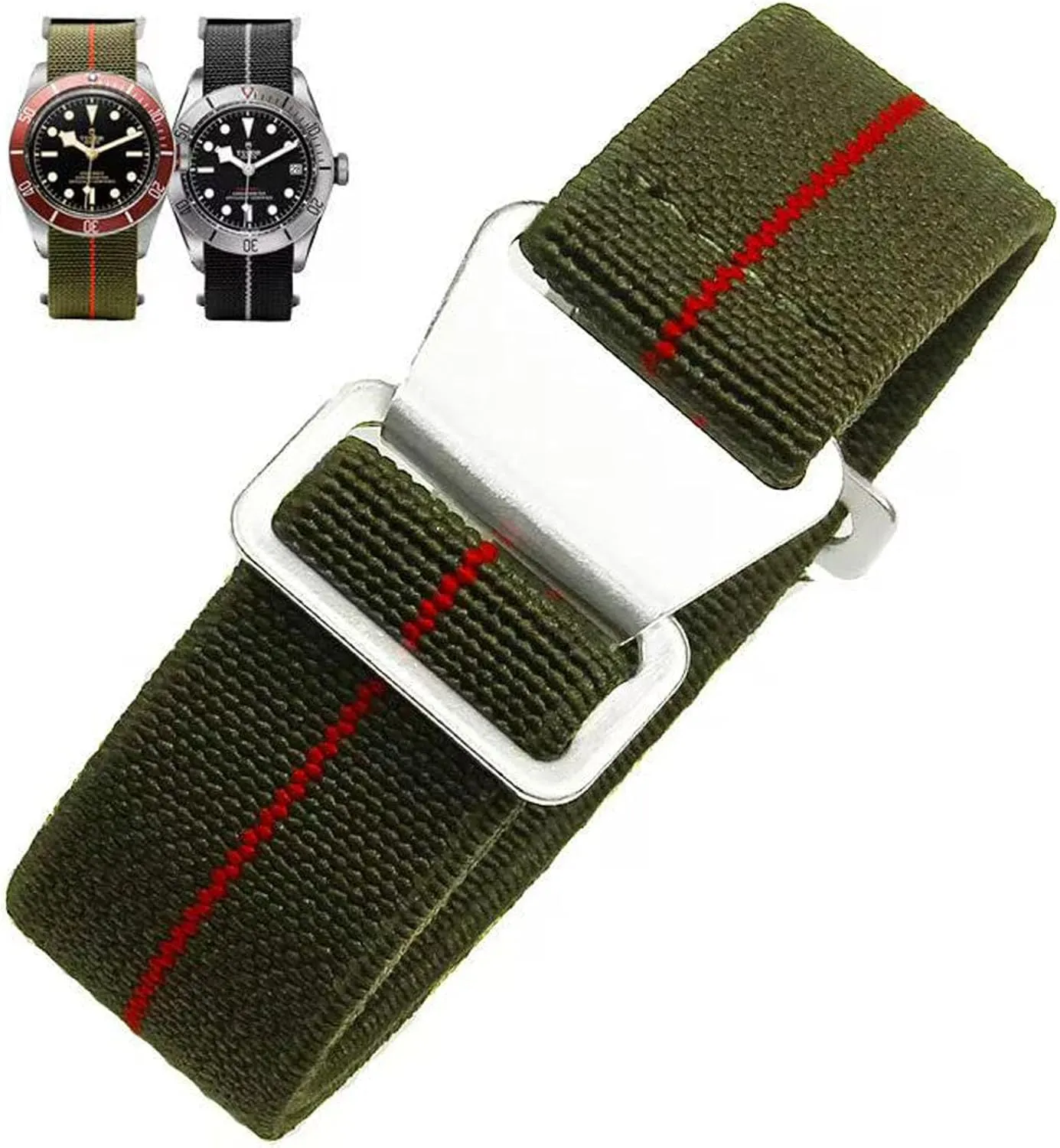 Elastic Nylon Watch Band French Troops Paratrooper Military Parachute Style 18mm 20mm 22mm Hook-and-Loop Premium Striped Fabric Nylon Replacement Watch Strap for Men Women
