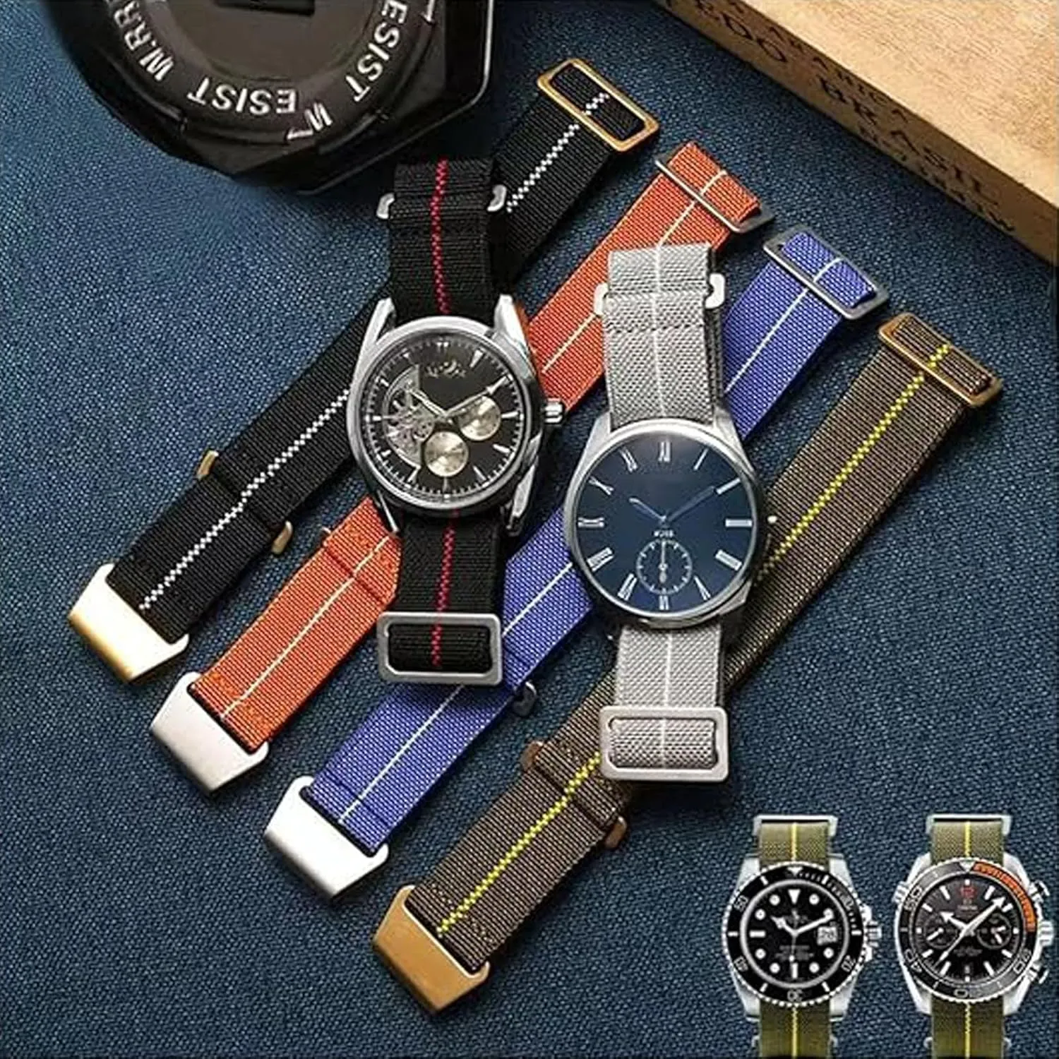 Elastic Nylon Watch Band French Troops Paratrooper Military Parachute Style 18mm 20mm 22mm Hook-and-Loop Premium Striped Fabric Nylon Replacement Watch Strap for Men Women