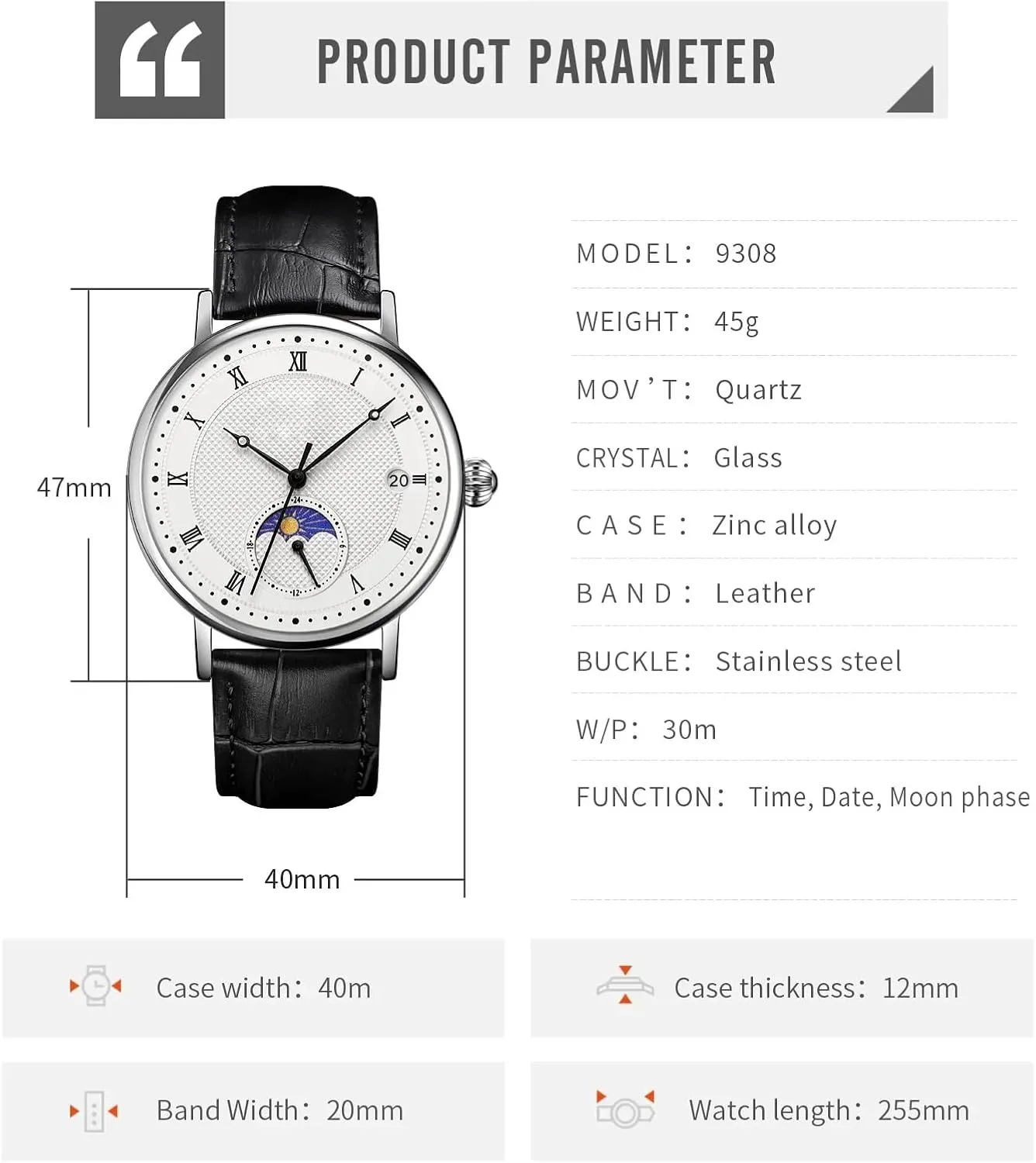 FANMIS Business Men's Women's Watch Leather Or Stainless Steel Waterproof Date Quartz Wristwatches