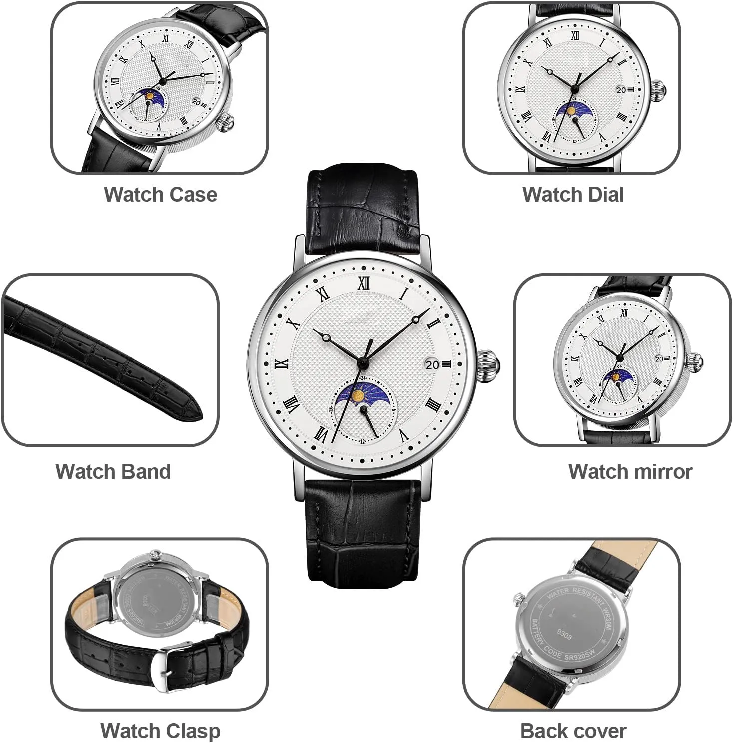 FANMIS Business Men's Women's Watch Leather Or Stainless Steel Waterproof Date Quartz Wristwatches