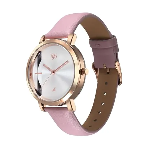 Fastrack Leather Analog Rose Gold Dial Women Watch-Fv60029Wl02W, Rose Gold Band