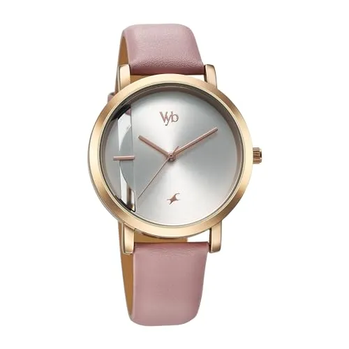 Fastrack Leather Analog Rose Gold Dial Women Watch-Fv60029Wl02W, Rose Gold Band