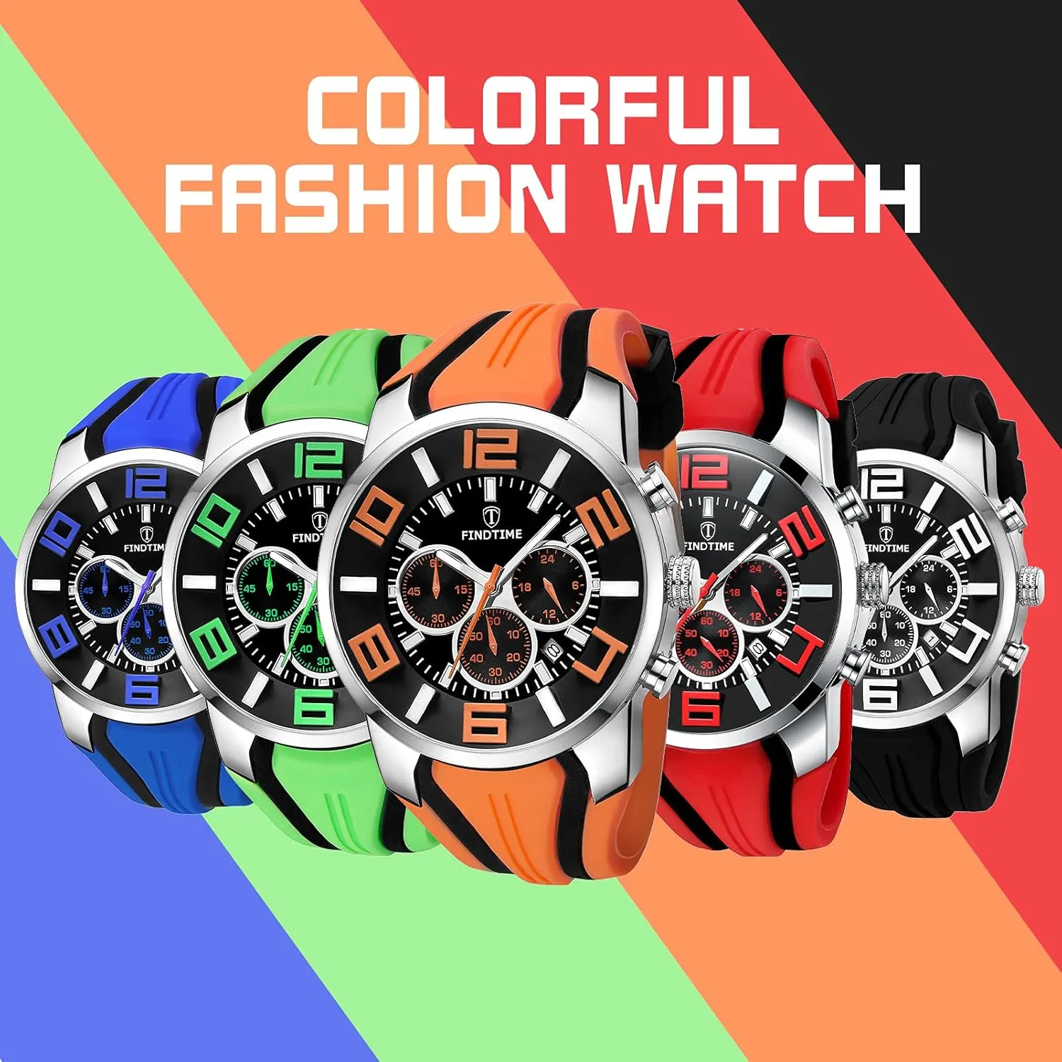 findtime Mens Sport Watches for Men Reloj para Hombre Colorful Cool Unique Analog Stylish Wrist Watch Chronograph for Running Training Stopwatch
