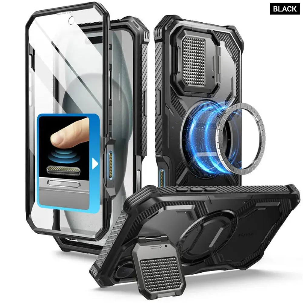 For Iphone 16 Plus 6.7" Armorbox Full-body Rugged Holster Bumper Phone Case with Built-in Screen Protector