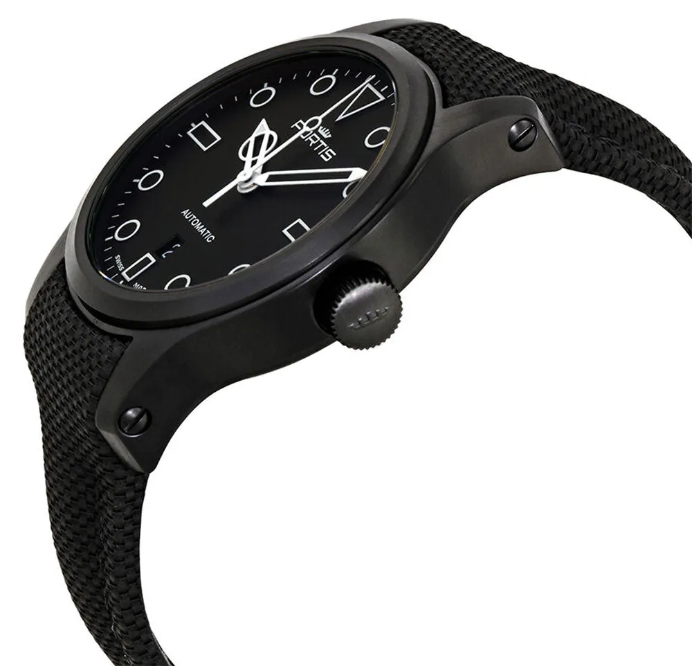 Fortis Shoreliner Vik Beach Automatic Black PVD Black Dial Black Textile Strap Date Divers Mens Watch F4020002