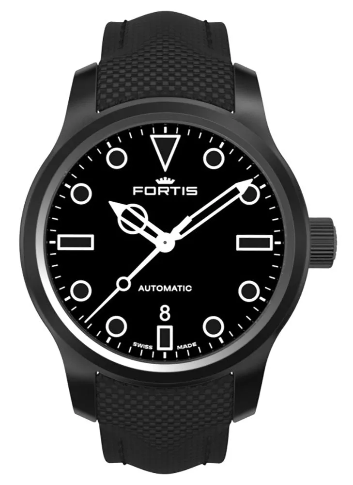 Fortis Shoreliner Vik Beach Automatic Black PVD Black Dial Black Textile Strap Date Divers Mens Watch F4020002