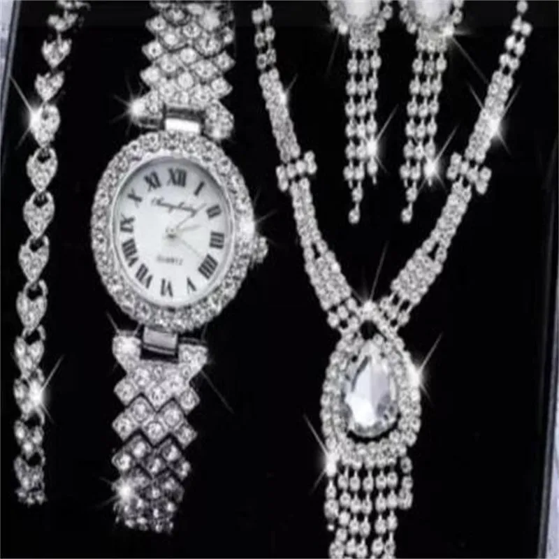 Full Diamond Luxury Bracelet Watch Set Women's Quartz Watch