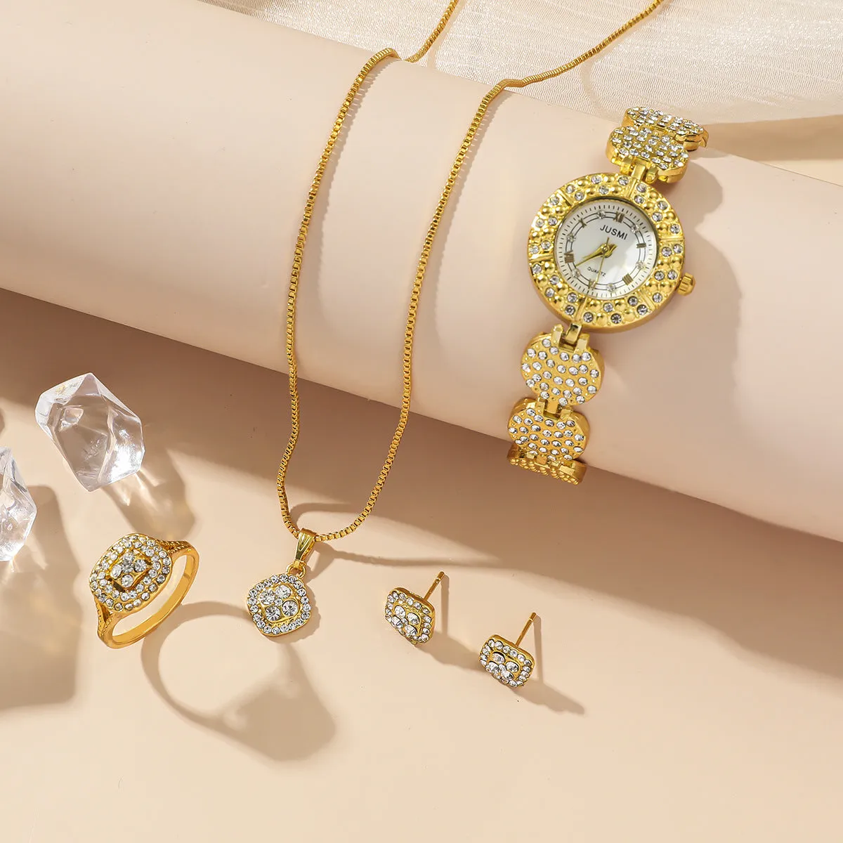Full Diamond Luxury Bracelet Watch Set Women's Quartz Watch