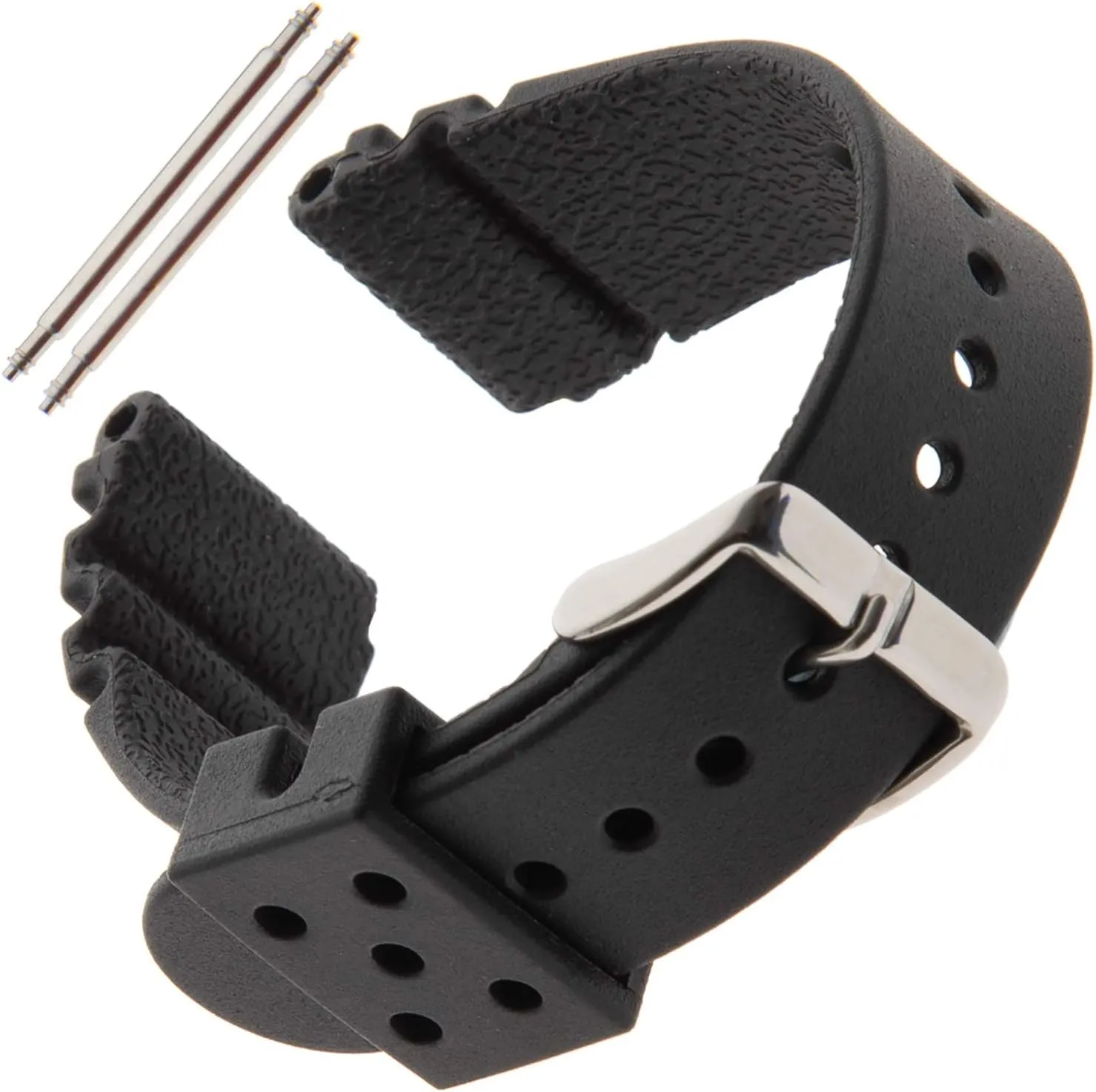 Gilden 22mm Extra-Long Black Polyurethane Sport Watch Strap 017300, fits Seiko Diver Watches