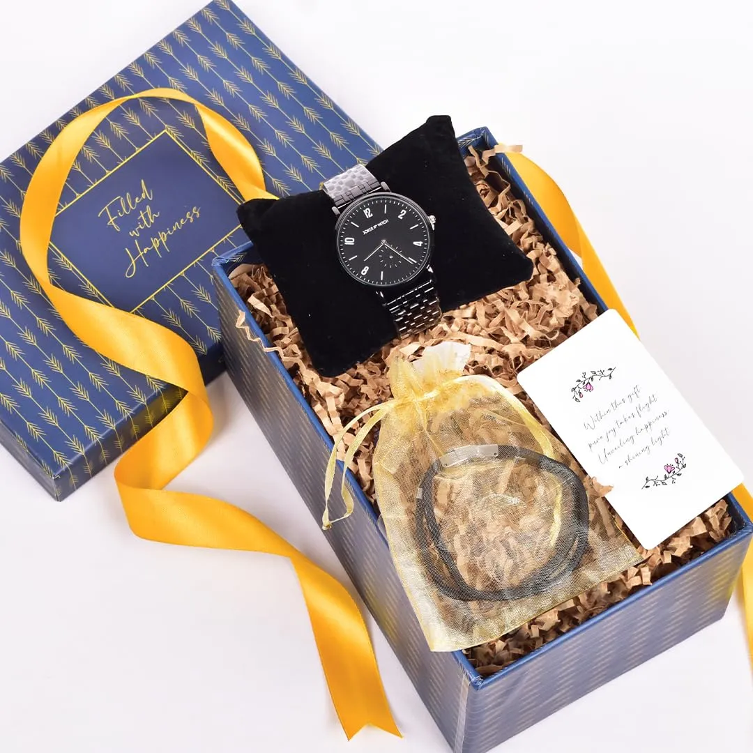 Gleevers Gift Set for Men|Gift Box pack of 2 with Joker and Witch Watches for Men & Yellow Chimes Bracelet|Rakhi Gift, Birthday Gift, Anniversary Gift, Valentine Gift, Christmas Gift, Secret Santa Gifts
