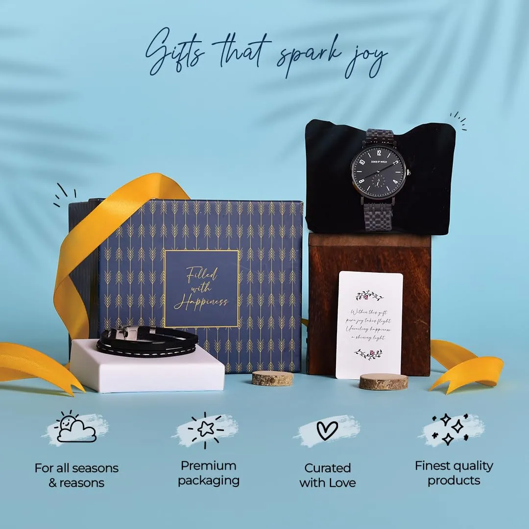 Gleevers Gift Set for Men|Gift Box pack of 2 with Joker and Witch Watches for Men & Yellow Chimes Bracelet|Rakhi Gift, Birthday Gift, Anniversary Gift, Valentine Gift, Christmas Gift, Secret Santa Gifts