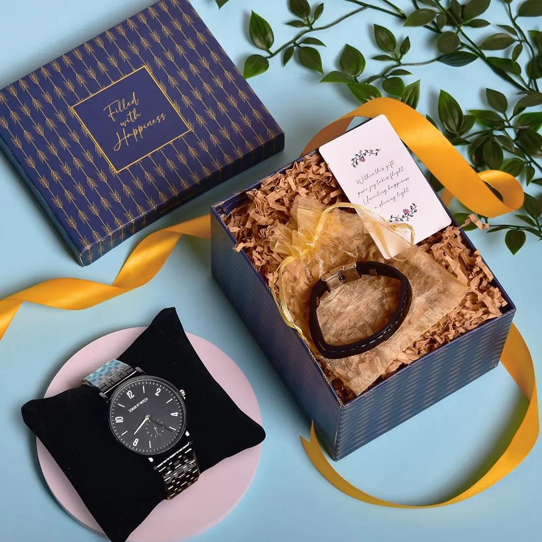 Gleevers Gift Set for Men|Gift Box pack of 2 with Joker and Witch Watches for Men & Yellow Chimes Bracelet|Rakhi Gift, Birthday Gift, Anniversary Gift, Valentine Gift, Christmas Gift, Secret Santa Gifts