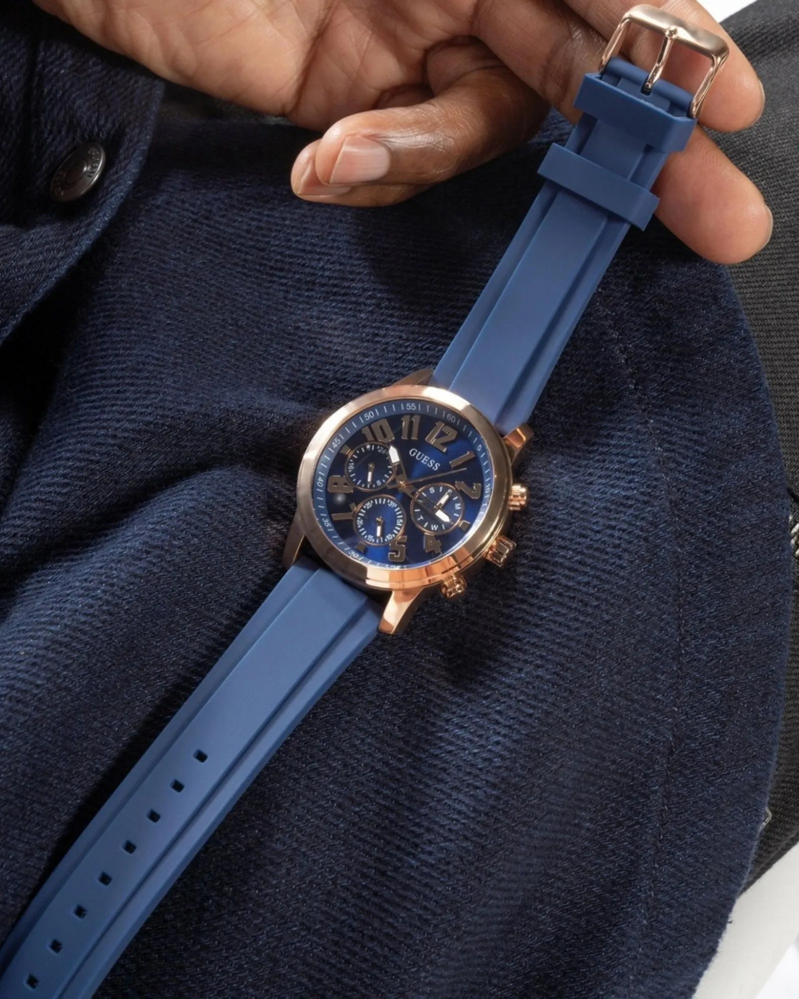Gold Parker Navy Blue Silicone Watch