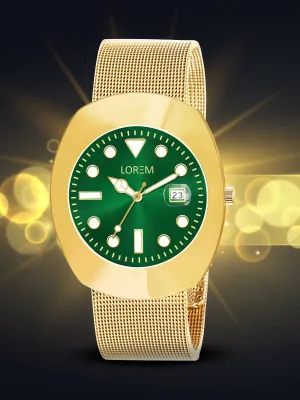 Golden Intermesh Stainless Steel Strap Analog Watch For Men LR140