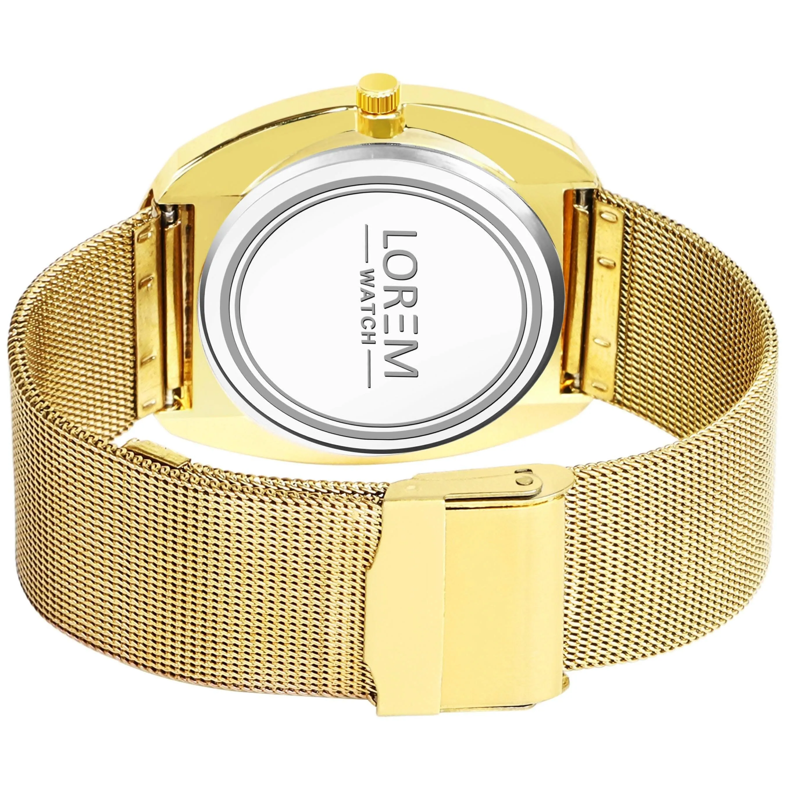 Golden Intermesh Stainless Steel Strap Analog Watch For Men LR140