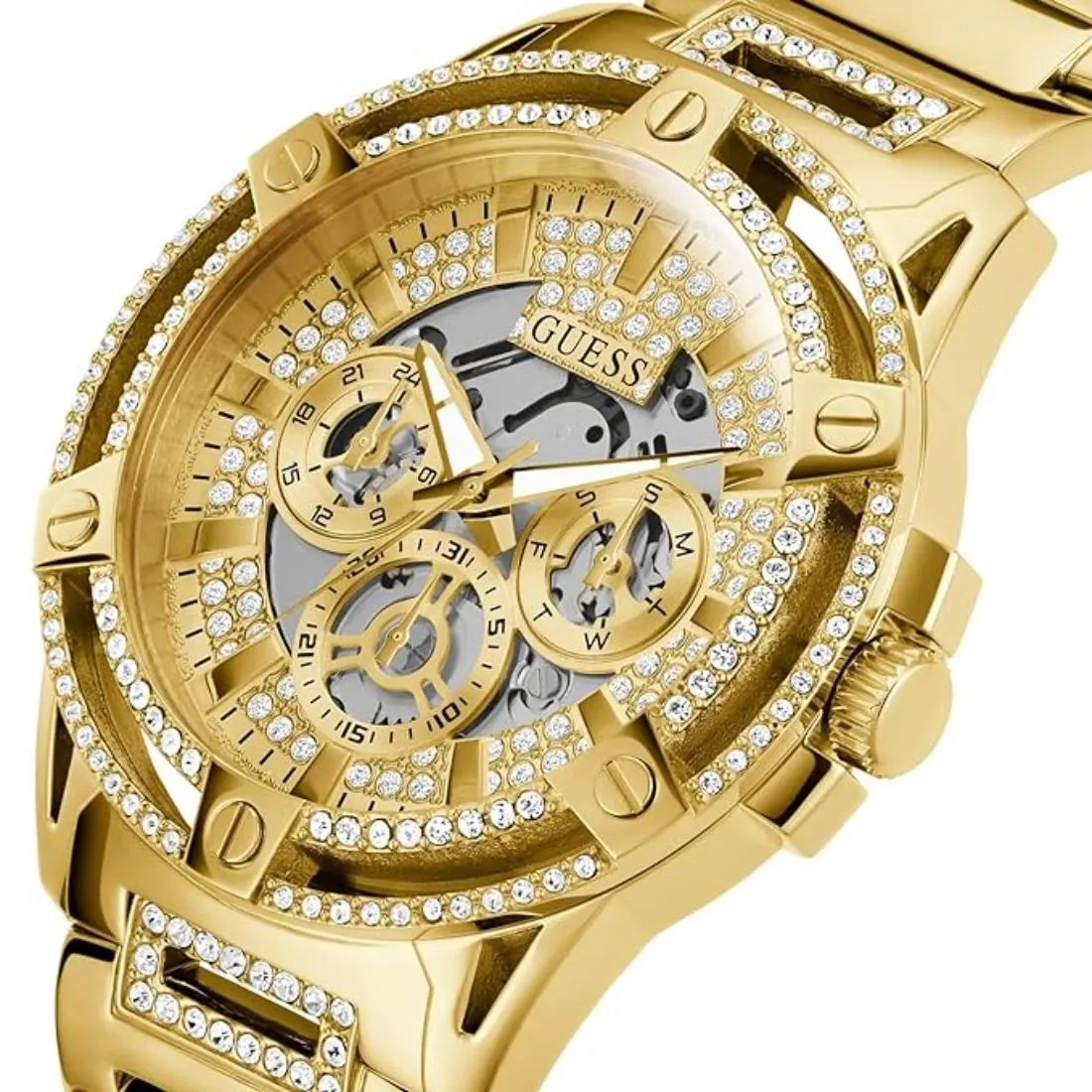 Guess Men 48 mm Gold Dial Multi-Function Analog Watch - GW0497G2