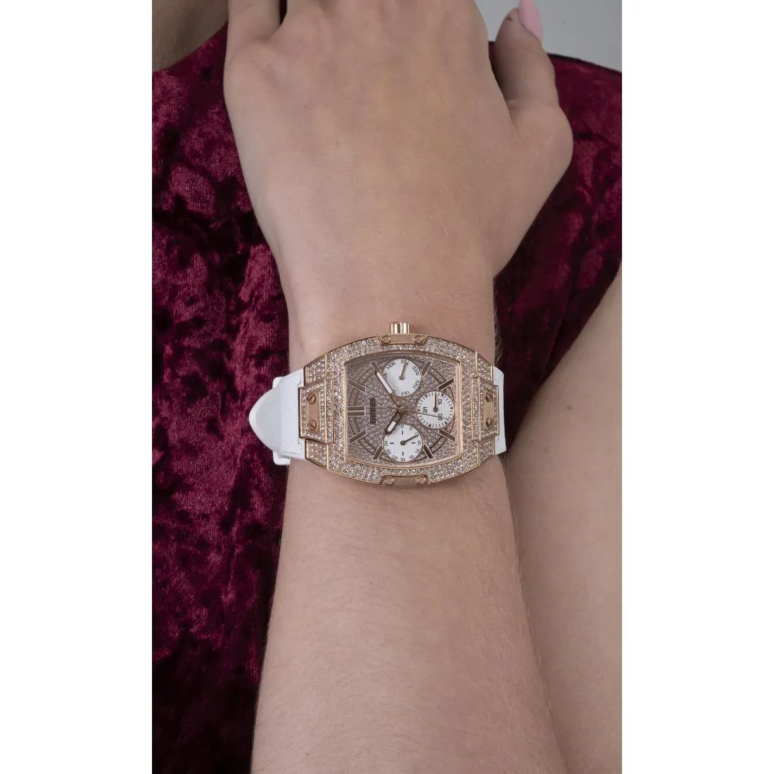 Guess Trend 37.1 mm Size White Dial Women Chronograph Watch - GW0105L3
